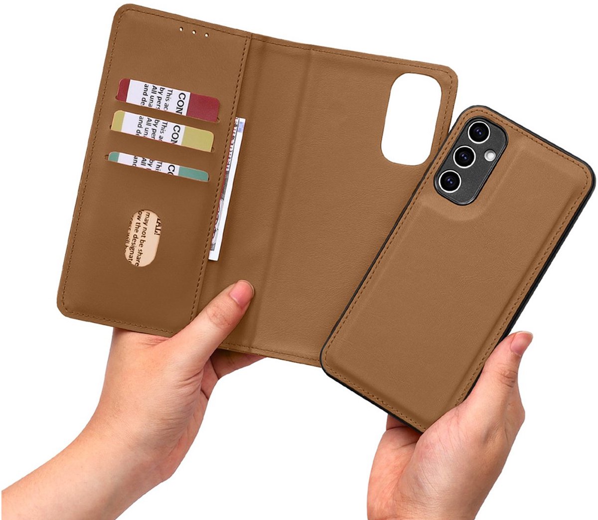 CaseMania Bookcase hoesje geschikt voor Samsung Galaxy A54 - Effen Cognac - Kunstleer - 2-in-1 Magnetisch Uitneembaar Design