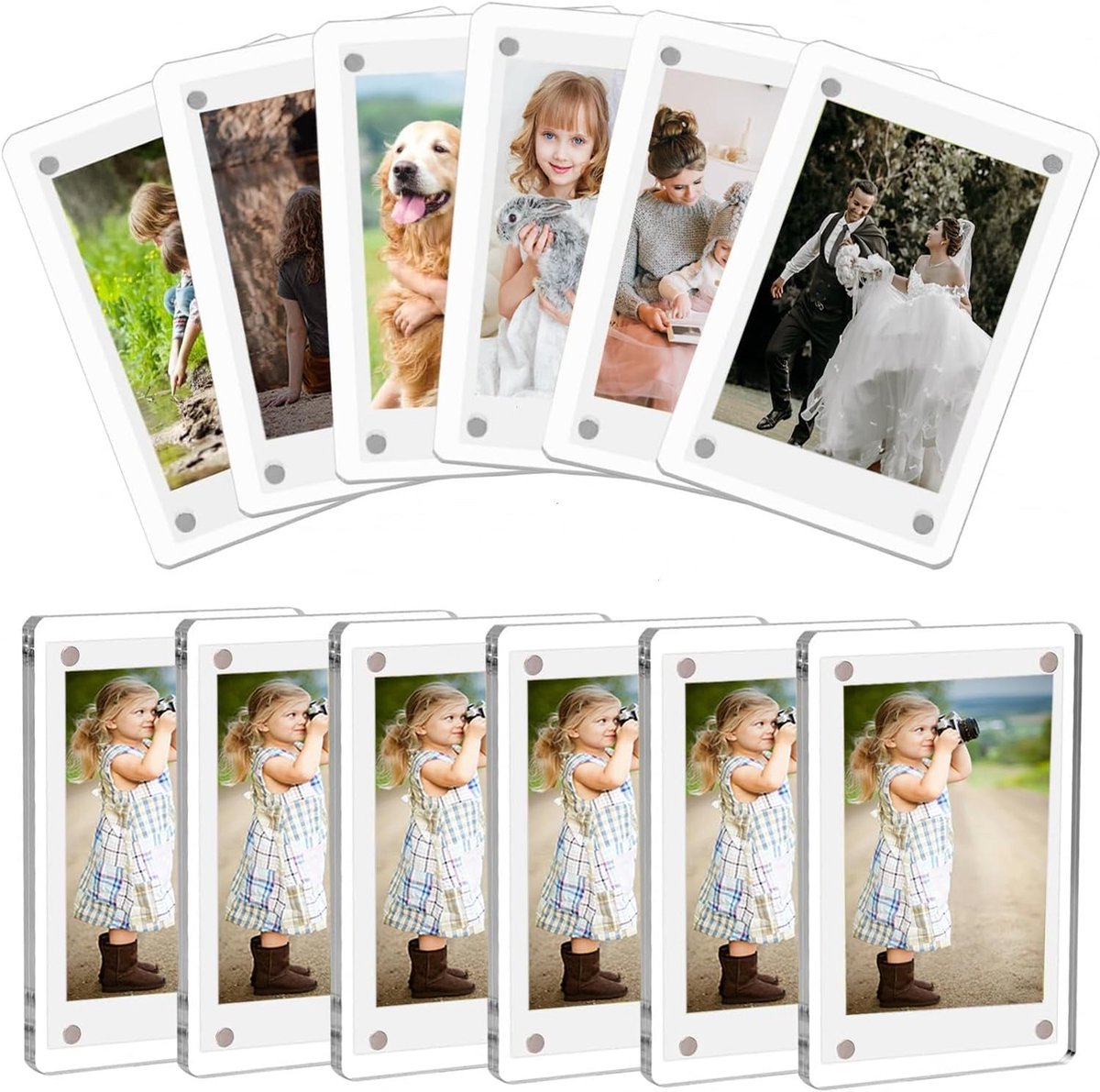 SnelShoppen - 12 Stuks Acryl Magnetische Foto Lijstjes voor Koelkast, Dubbelzijdige Fridge Magneten, Geschikt voor Polaroid en Instax Mini Foto's, 6x9