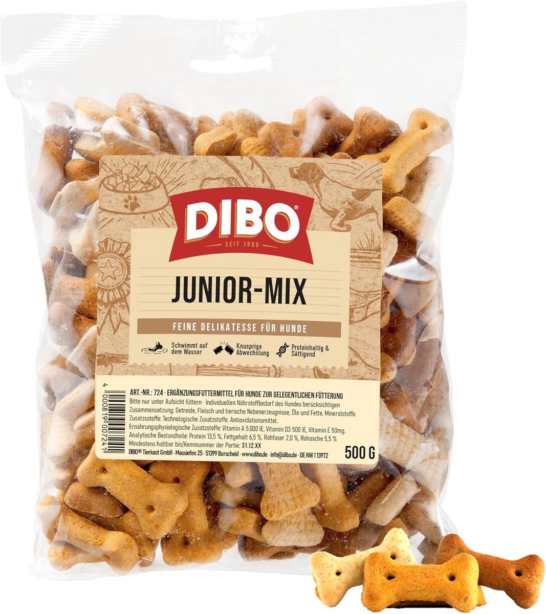 SnelShoppen - DIBO Junior Blend 500g - Gezonde Hondenvoeding, Natuurlijke Dog Snacks, BARF, Hondenkoekjes, Zonder Toevoegingen, Kwaliteitsvoeding uit