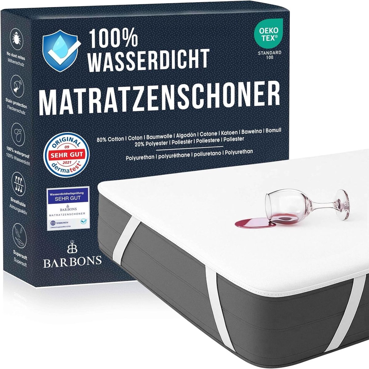 SnelShoppen - Waterproof Matrasbescherming 150x200 - Ademend Oeko-Tex Matrashoes - 4 Elastische Hoeken - Machinewasbaar - Incontinentie Poly - Ideaal