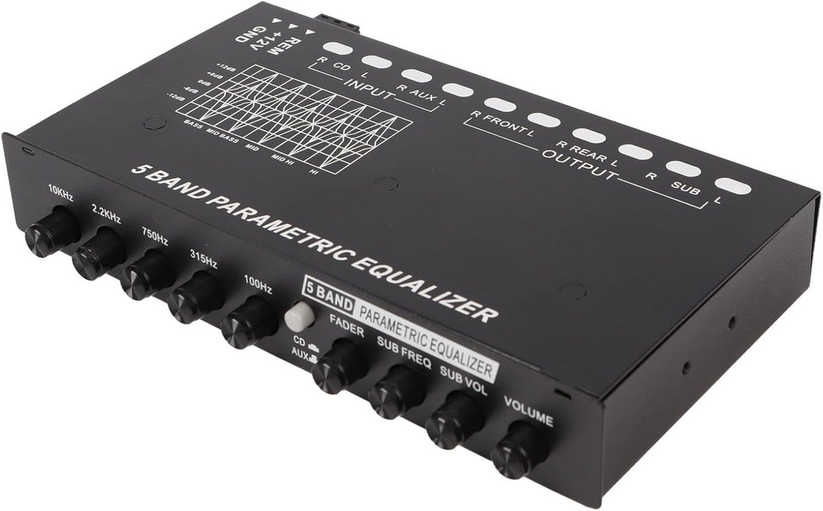 SnelShoppen - 5 Bands EQ Graphic Equalizer voor Auto - Car Radio Equalizer met Stabiele Transmissie, Ideaal voor Optimale Geluidskwaliteit en Makkelij