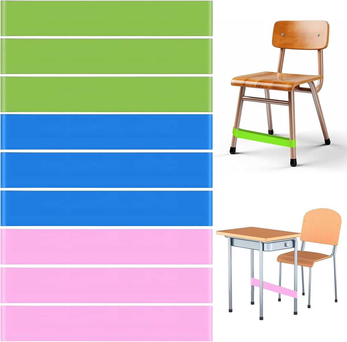 SnelShoppen - Kids Elastic Chair Bands 9 Stuks - Dikke Sensory Stoelbanden 0.4/0.6mm - Flexibele Stoelbanden voor School, Thuis, SPD, ADHD, Yoga - Con