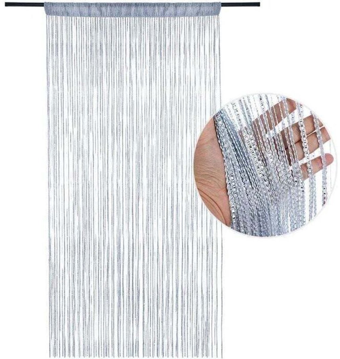 Verduisterend, vliegenwerend horgordijn 90 x 200 cm – Zilverwit polyester muggennet – Glittereffect