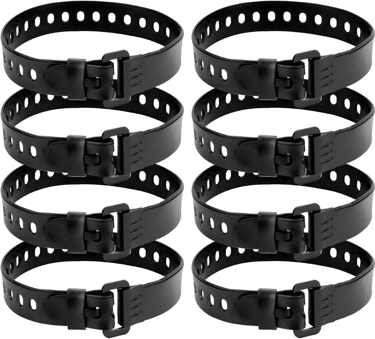 SnelShoppen - 8 Rubber Lashing Straps met Ijzeren Gesp - 45 x 2.5cm - Veelzijdige Bevestigingsbanden voor Sportuitrusting, Camping, Tuin, en Meer - Zw