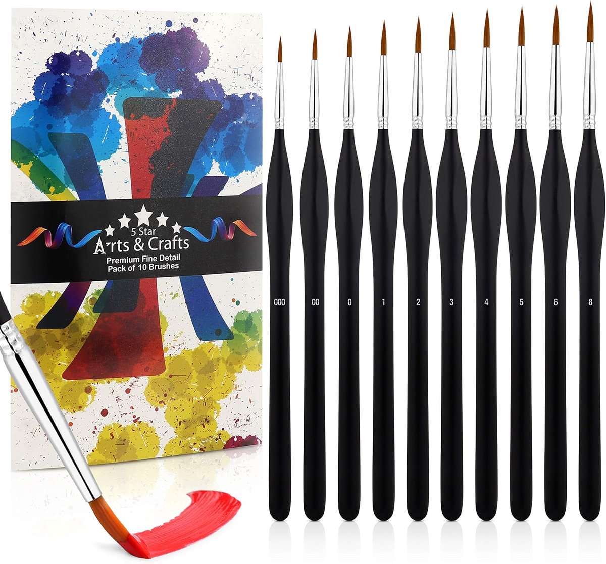 SnelShoppen - Fine Detail Schilderkwasten Set van 10 met Driehoekige Handvatten - Perfect voor Nauwkeurig Schilderen, Hobby, Kunst, en Ambachten - Pre