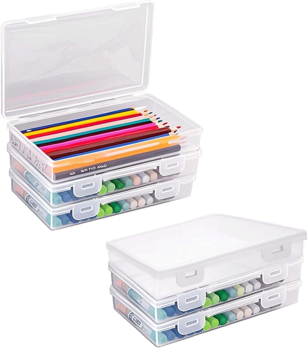 Thijox - Stapelbare Opbergdoos voor Pennen en Kantoorartikelen, 6 Stuks, Doorschijnend Kunststof, Perfect voor Bureau en Organisatie