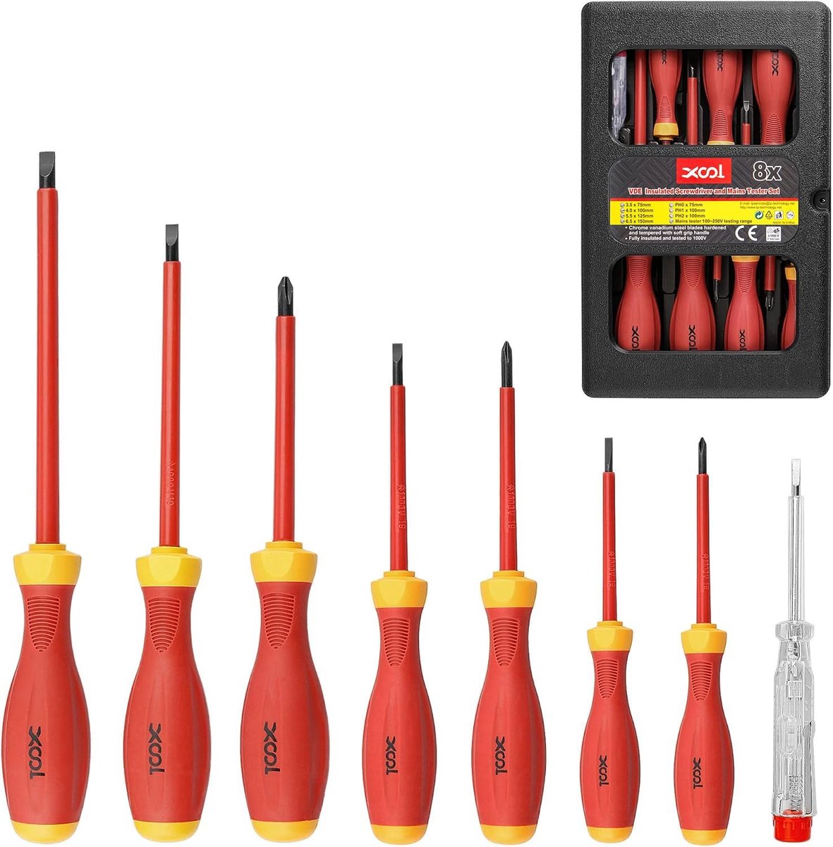 SnelShoppen - 8-delige Isolatieschroevendraaierset - 1000V VDE & GS Gecertificeerd, Magnetische Tips, Chrome Vanadium Staal, Ergonomische Handgrepen v