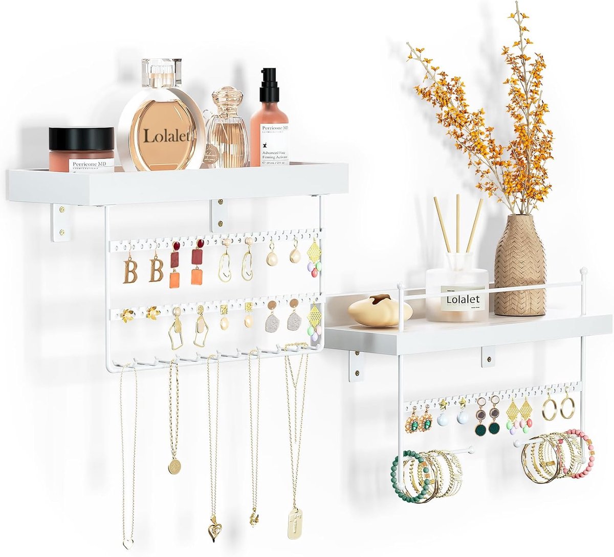 SnelShoppen - Hangende Sieraden Organizer Set van 2, Wandhouder voor Oorbellen, Armbanden, Kettingen, Haken, Eenvoudig te Installeren, Vrije Combinati