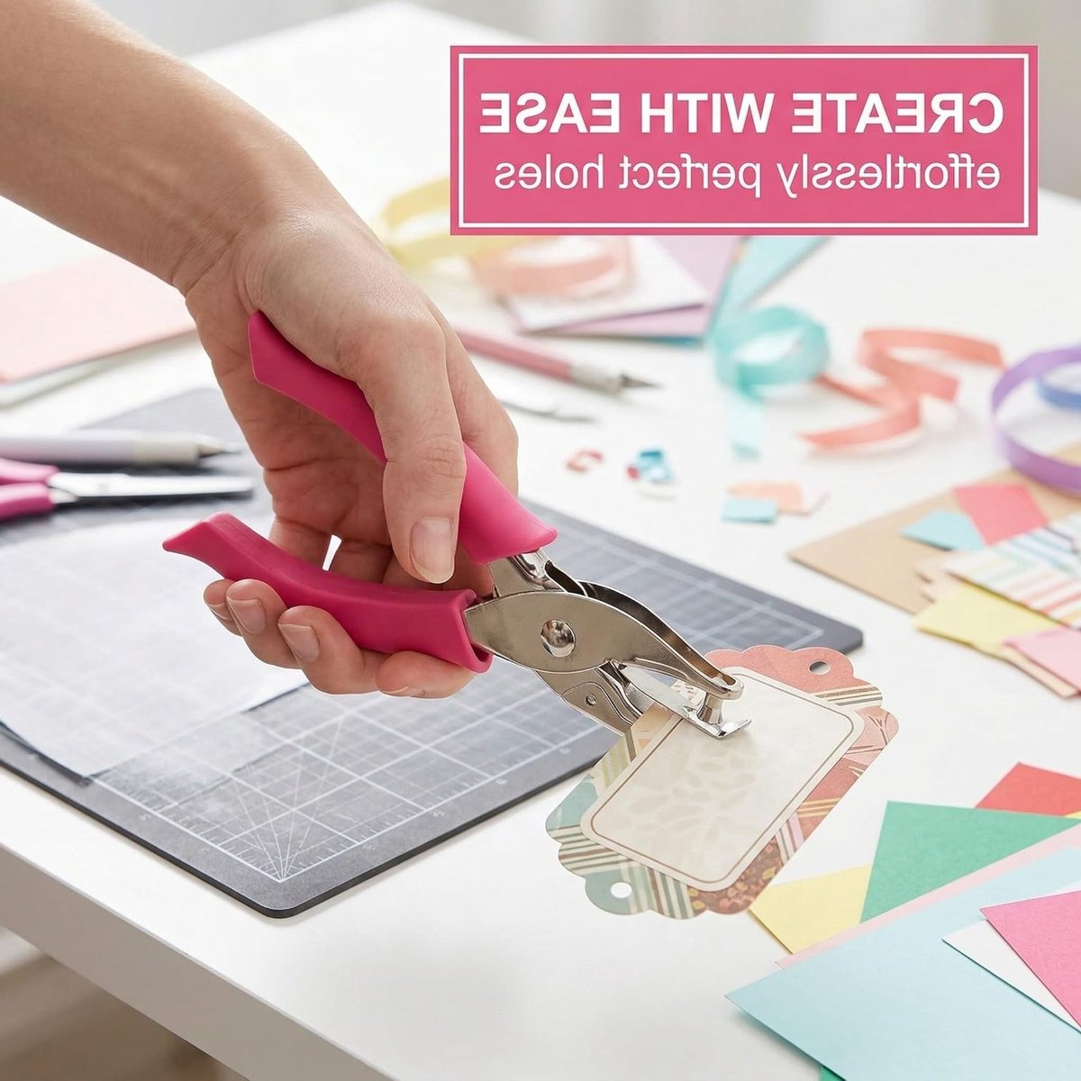 Enkele perforator met zachte grip voor etiketten, kleding en scrapbooking - 6 mm metalen stans