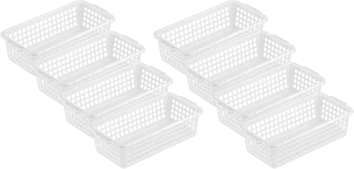 Thijox - Multifunctionele Opbergmand Set van 8 - 20 x 10 x 5,5 cm, Robuust BPA-vrij Kunststof, Graniet, Perfect voor Keuken en Badkamer, Handige Opber