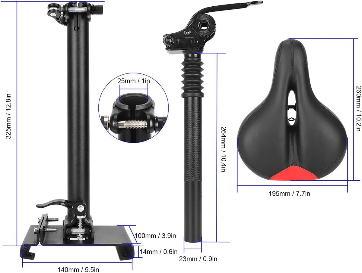 SnelShoppen - Vouwbare Zadel voor M365 1S Lite Elektrische Scooter, Aluminium Legering, Met Klem en Schroevendraaier, Lichtgewicht en Duurzaam