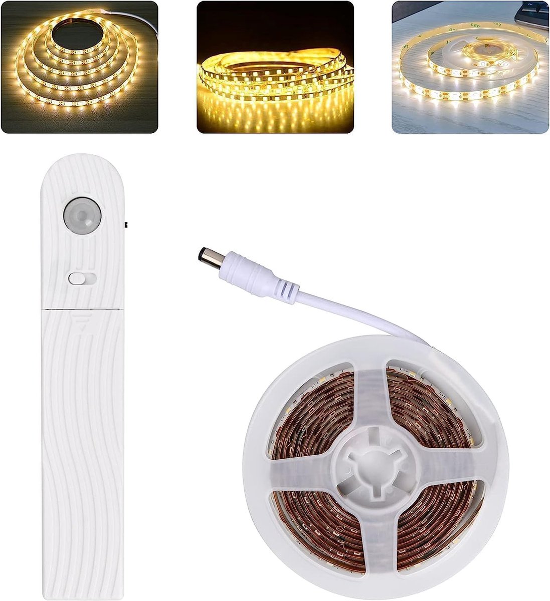 SnelShoppen - LED Strip met Bewegingssensor 2m Dimbare Flexibele Zelfklevende LED Strip voor Kast, Kledingkast, Trap en Bed, Warm Wit Licht