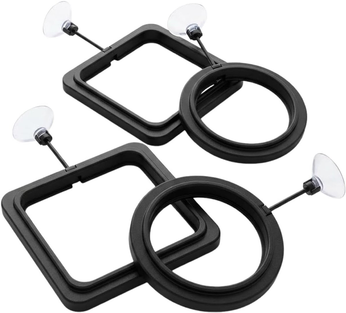 Set van 4 Voeder Ringen voor Aquariums - Zuignap Zwemringen voor Vissen, Voerhouder en Drijvende Planten (Zwart)