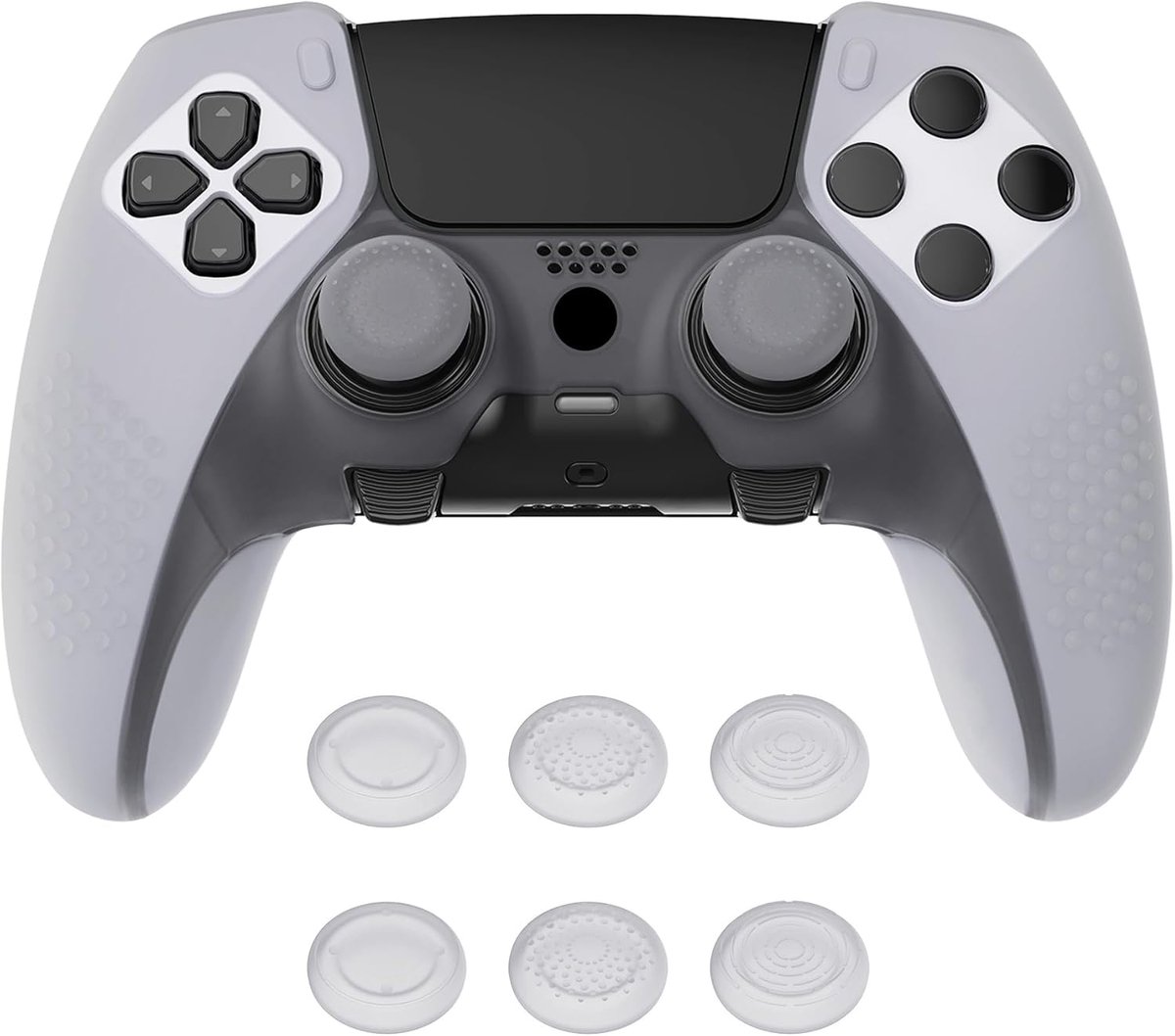 SnelShoppen - PlayVital Anti-Slip Silicone Skin Cover Case voor PS5 Edge Controller - Zachte Rubber Beschermhoes - Transparant Wit (3D Studded Edition
