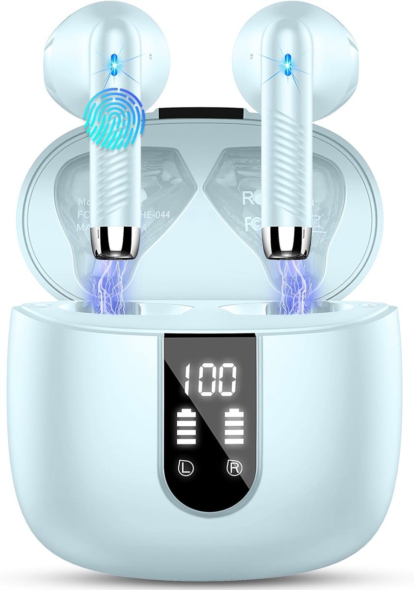 Thijox - Draadloze Oortjes Bluetooth 5.4 met Ruisonderdrukkende Microfoons, 56 Uur Accuduur, IP7 Waterdichte Oordopjes met LED-Display en Diepere Bas
