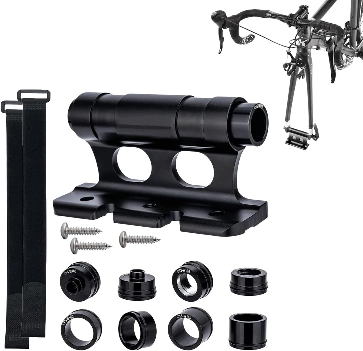 SnelShoppen - Aluminium Fietsvorkhouder - Veelzijdige Fietsblok met Snelle Ontgrendeling - Thru Axle Fietsdrager Accessoires - Inclusief 1 Houder, 8 F