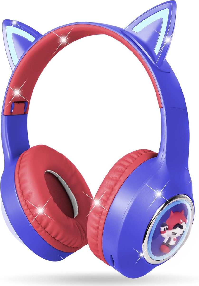 SnelShoppen - Bluetooth Kids Headphones met LED Lichten, Draagbare Kat Oren, Draadloze Over-Ear Hoofdtelefoon voor Kinderen, PC, Telefoon, iPad - Idea