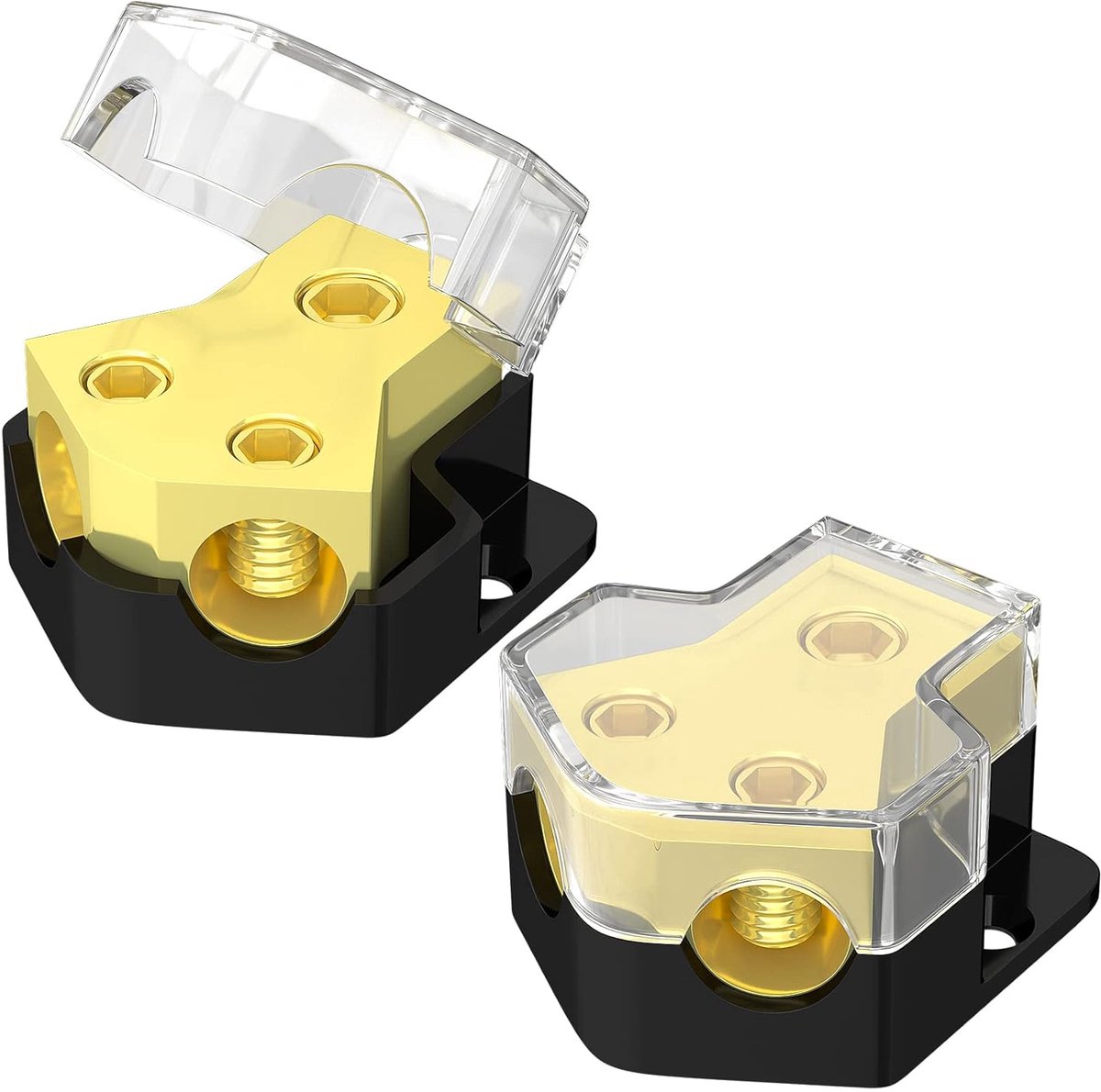 SnelShoppen - 12V Stroomverdeler Blok - Audio Verdeler voor Eindstuds - 2-Voudig - Ingang 0/2/4 AWG - Uitgang 4/6/8 AWG - Massaverdelerblok voor Auto