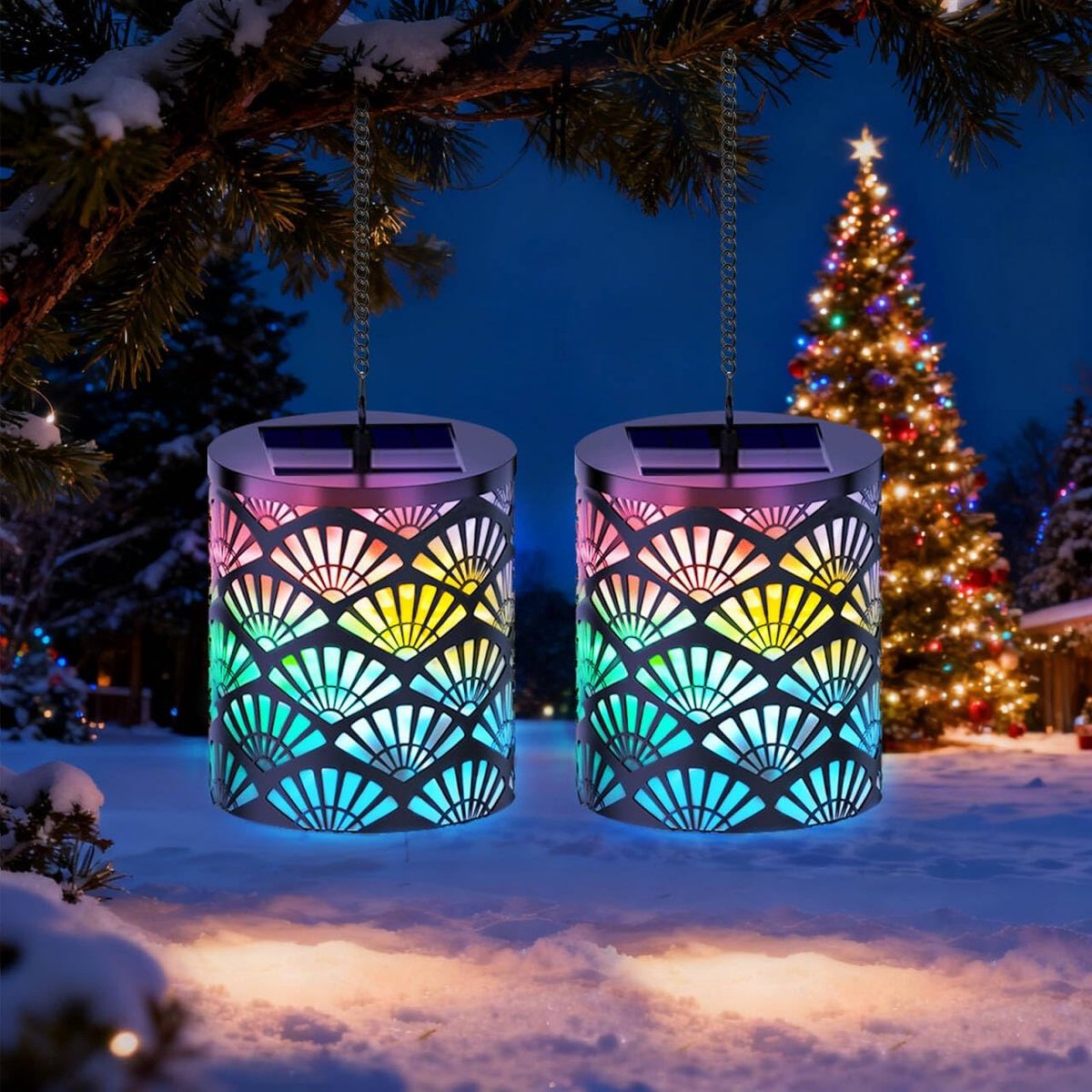 SnelShoppen - Solar Lamp Tuin Buiten Hanglamp Metaal RGB LED Licht IP54 Waterdicht voor Patio, Balkon, Tuin, Lawn, Feest, Camping