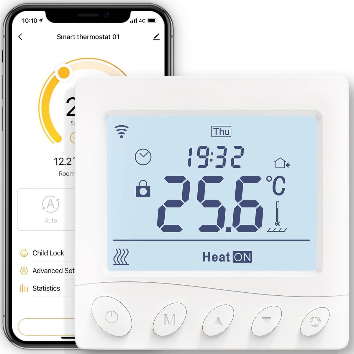 SnelShoppen - Smart WiFi Thermostat Vloerverwarming en Gasboilers, Stembediening, Afstandsbediening, zonder Hub, Compatibel met Alexa, Mechanische Kno
