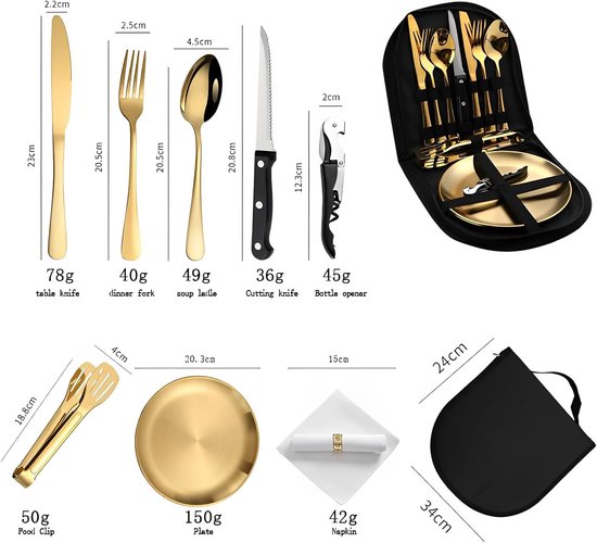 SnelShoppen - Camping Servies Set 13-delig voor 2 Personen, Dikke RVS Buiten Servies met Bestek, Borden en Opbergtas - Ideaal voor Kamperen, Picknicke — afbeelding 5