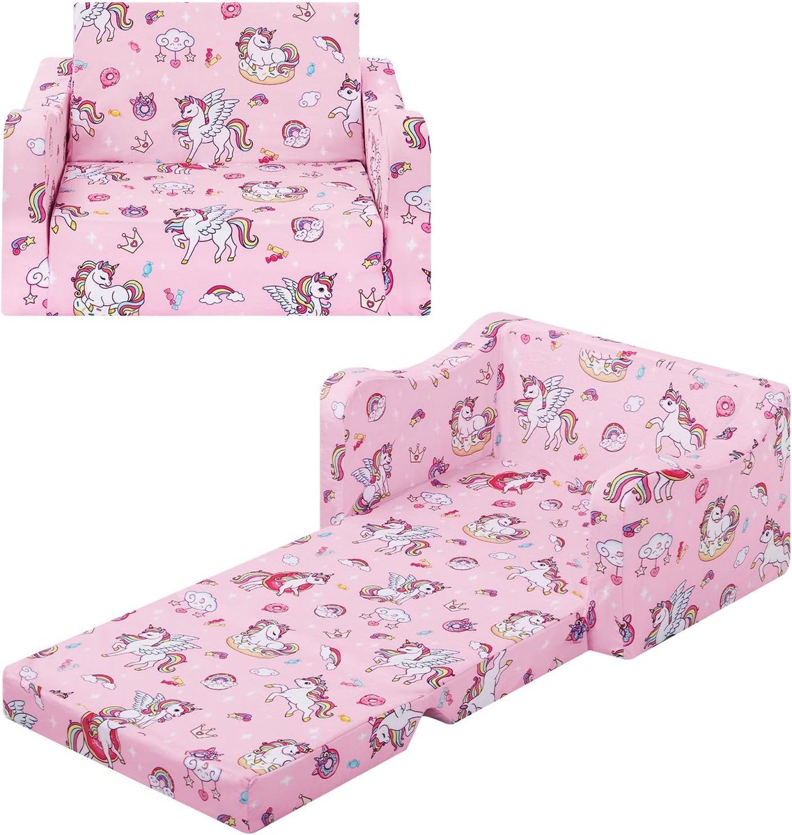 SnelShoppen - Comfortabele Kinder Sofa Bed, 2-in-1 Vouwbare Peuter Stoel Bed voor Jongens en Meisjes, Convertible Sofa naar Lounger, Enkele Sofa Bed v