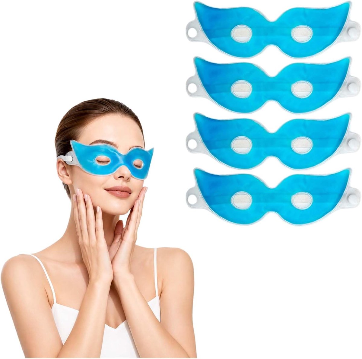 SnelShoppen - 4 Stuks Herbruikbare Gel-Oogmasker Set - Verkoelend Oogmasker 22x7 cm - Koude en Warme Oogmaskers - Ideaal voor Thuisgebruik, Verlichtin