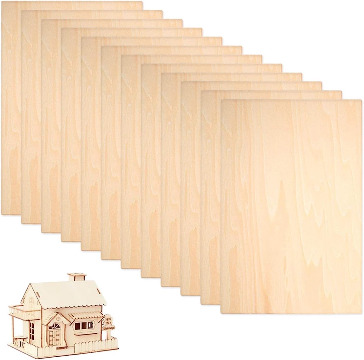 SnelShoppen - Plywood Panels, 12 Stuks Balsa Hout, Houten Platen 200x200x1.5 mm, Geschikt voor Modelbouw en Creatieve Klussen