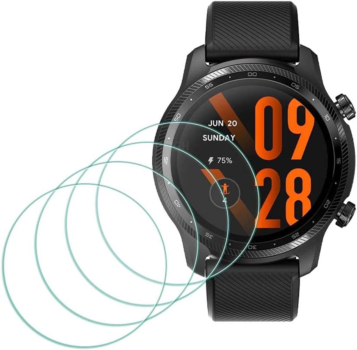SnelShoppen - Screen Protector TicWatch Pro 5/3 Ultra - 4 Pack Tempered Glass 9H Hardheid Anti-Scratch Gevoelig Touch Bubble-free Film Ultra Dun Besch