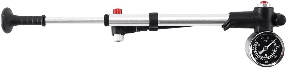 SnelShoppen - Hoge Druk Fietspomp 300PSI Aluminium Draagbare Inflator met Meter - Zilver voor Vork, Schokband, Elektrische Scooter