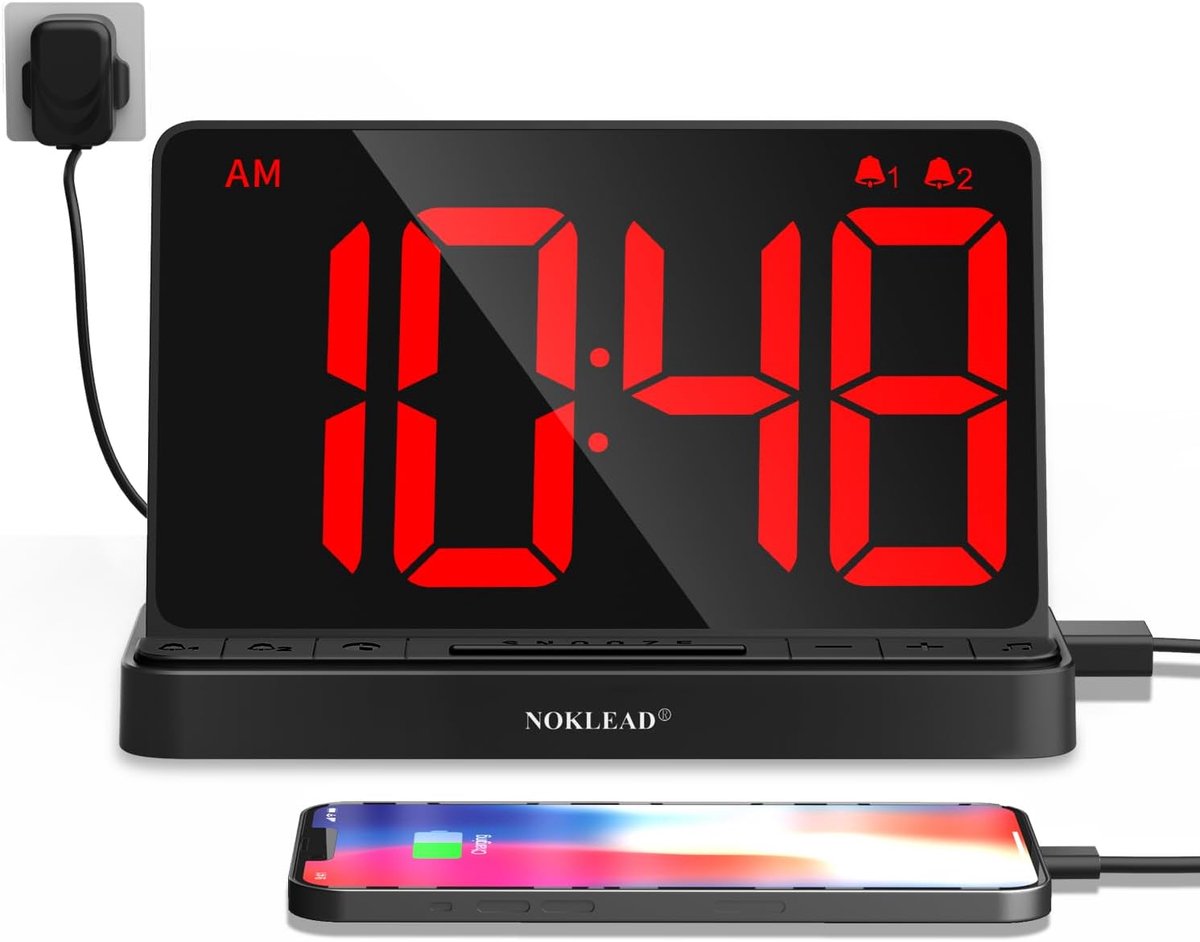 SnelShoppen - RGB Digitale Alarmklok met Groot 6.5 Inch Display, Kleurverandering, USB Oplader, Volledige Helderheid en Dubbele Alarmfunctie voor Slaa