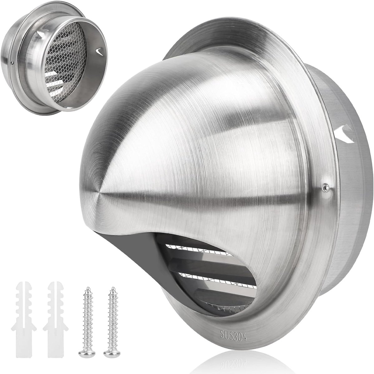 SnelShoppen - Ronde Ventilatiegrille 125 mm RVS met Insectenfilter en Weerbescherming - Ideaal voor Buitenventilatie en Regenwaterafvoer