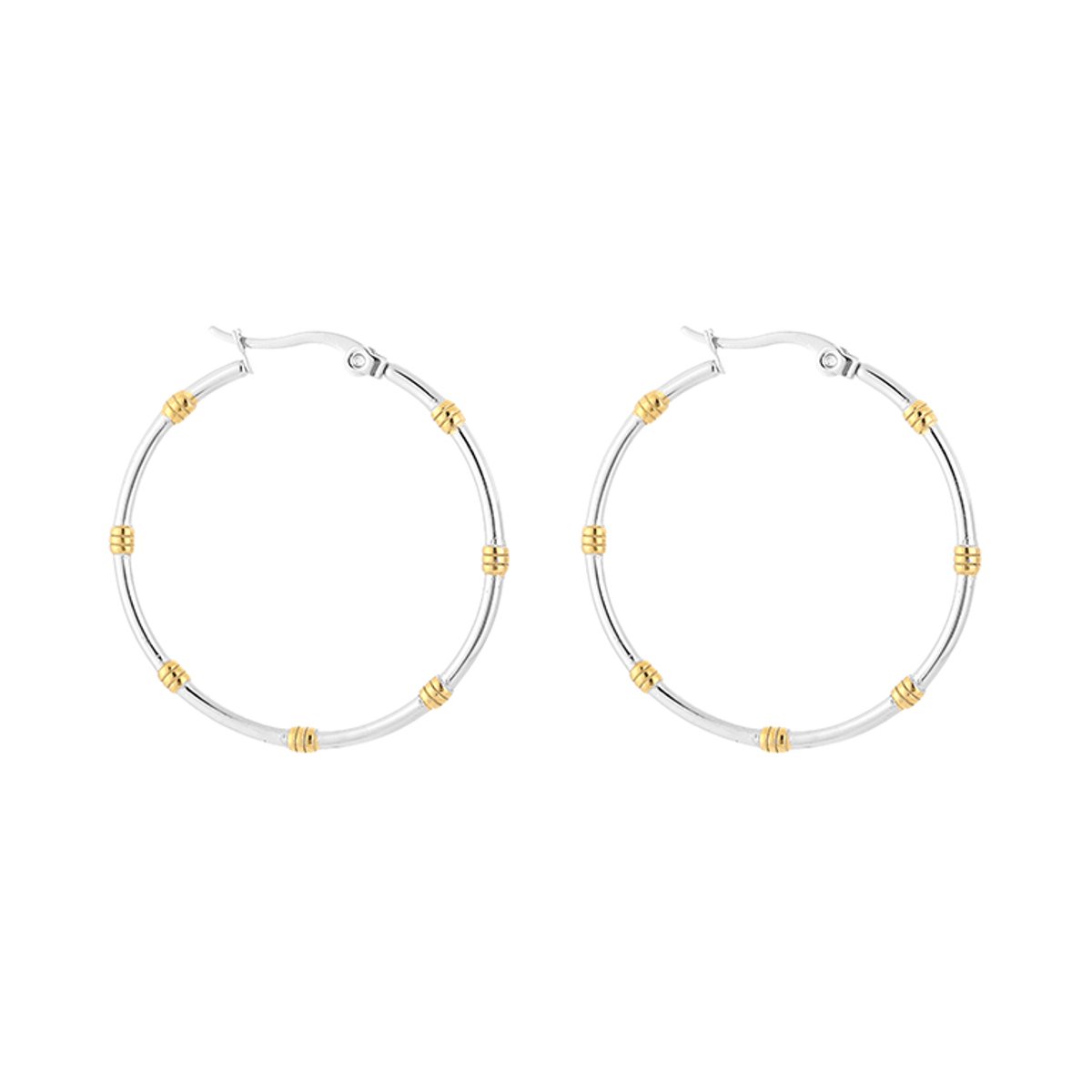 Stainless Steel Two-Tone Hoops 40MM – Moderne & Gelaagde Oorringen - RVS - Zilver
