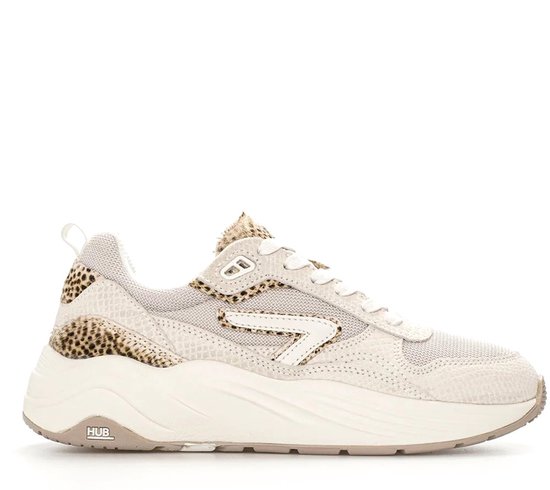 Off-white sneaker met luipaardprint en slangenprint