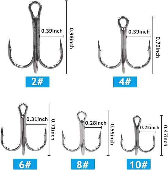 SnelShoppen - 50 Pcs Super Sharp Carbon Steel Triple Fishing Hooks voor Zee- en Zoetwatervissen, Maten 2/4/6/8/10# van Snelshoppen — afbeelding 5