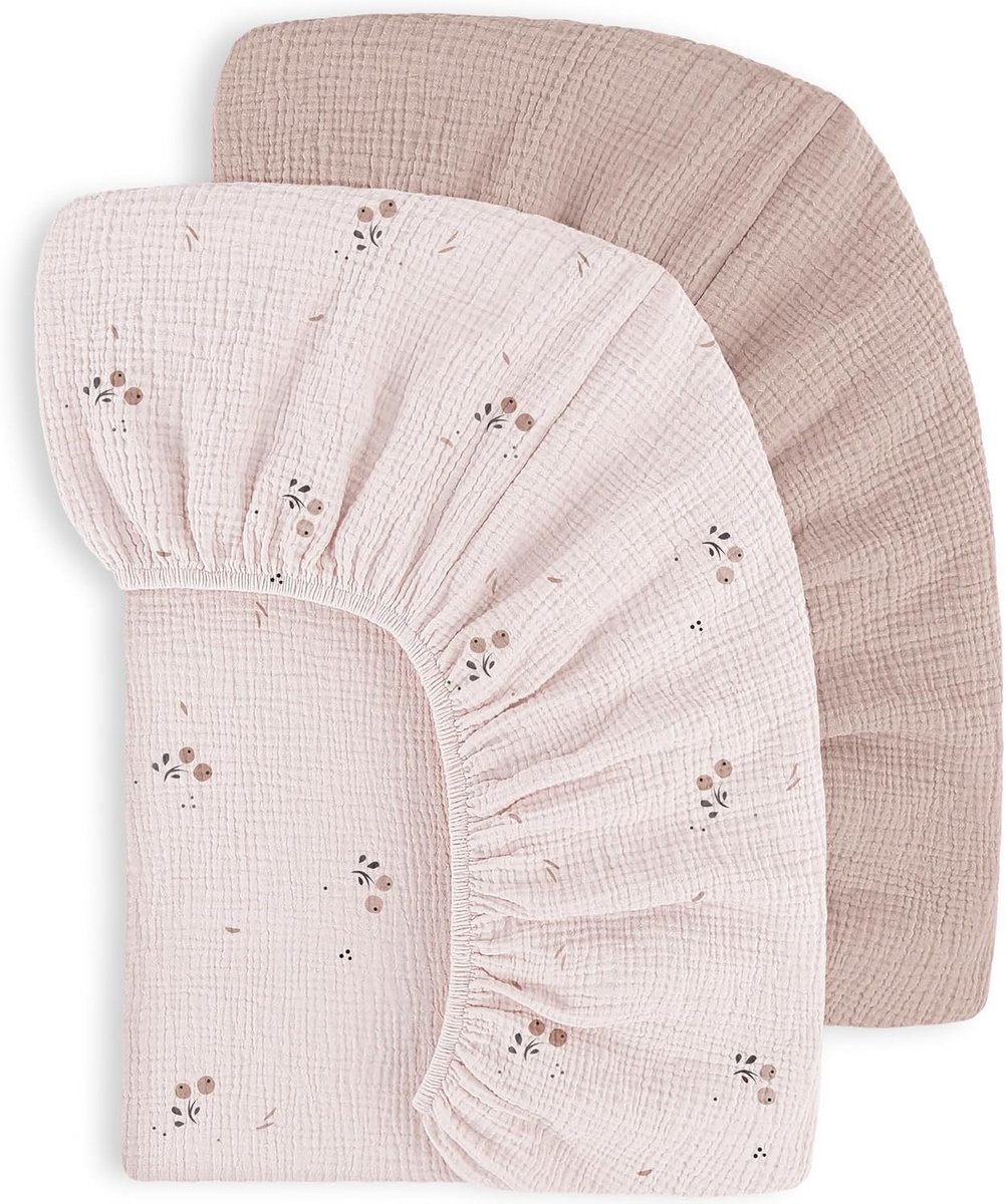 SnelShoppen - Fitted Sheet Set van 2 Babybed Laken 100% Katoen 60x120cm - Zacht en Ademend - Geschikt voor Kinderen en Reisbed - Oranje-Bloesem