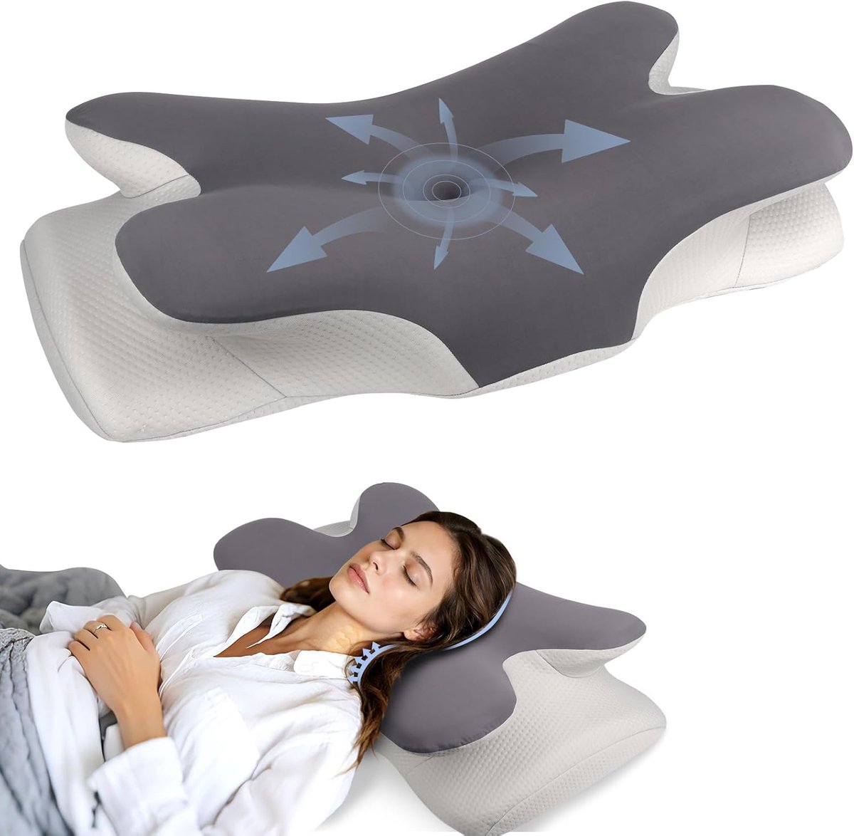 SnelShoppen - Ergonomisch Nek Kussen - Geheugen Kussen - Vlinder Kussen - Ademend - Voor Zijdelings, Rug en Buikslapen - H-vorm - Comfortabel - Ontspa
