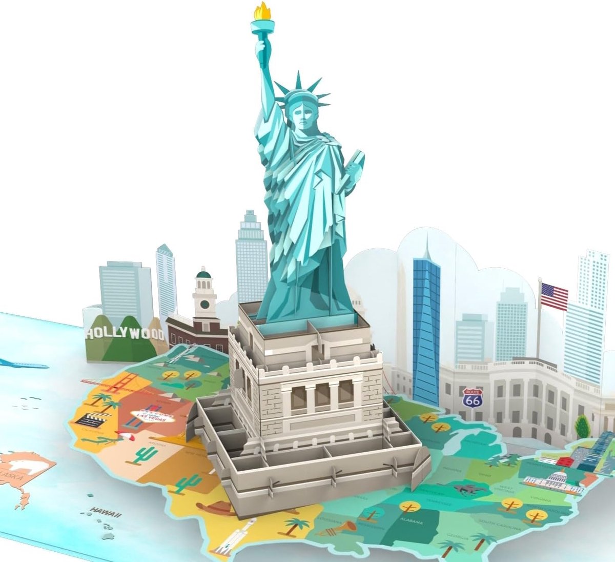 SnelShoppen - MOKIO Pop-Up Kaart – Vrijheidsbeeld 3D Wenskaart voor Verjaardag, Cadeau voor USA Fans, Reis Voucher New York, Feestelijke Groeten voor