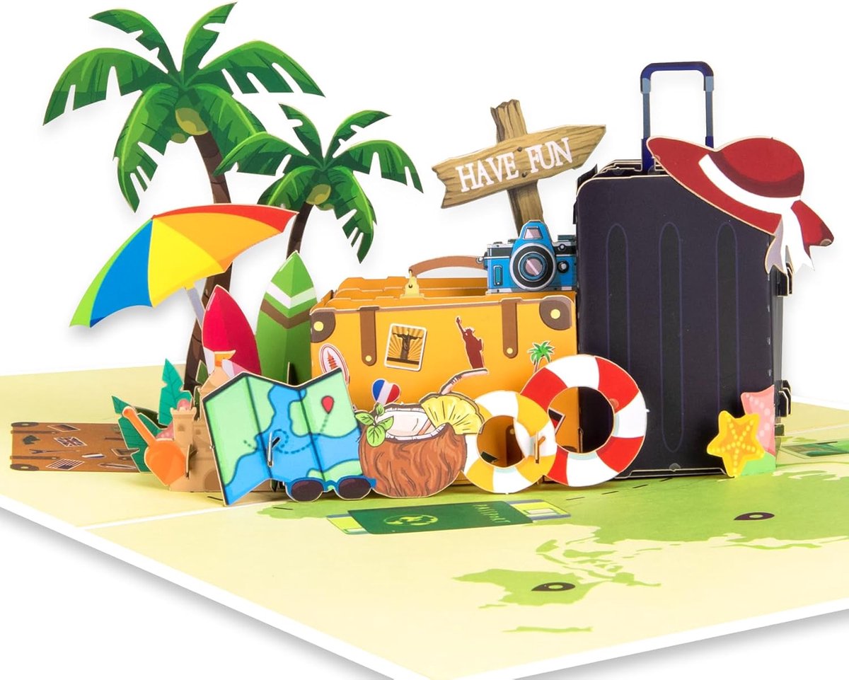 SnelShoppen - 3D Pop-up Kaart Reis, Vakantie Voucher, Originele Verjaardagskaart voor Trouwerij, Honeymoon, Geldcadeau voor Reis, Groetenkaart voor Ve