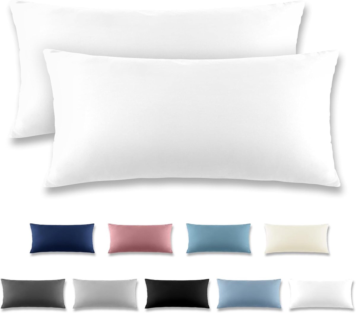 SnelShoppen - Set van 2 Witte Kussenhoezen 40 x 80 cm met Rits, Zachte Microvezel Kussenhoezen, Wasbaar tot 40°C, Ideaal voor Woonkamer, Slaapkamer en