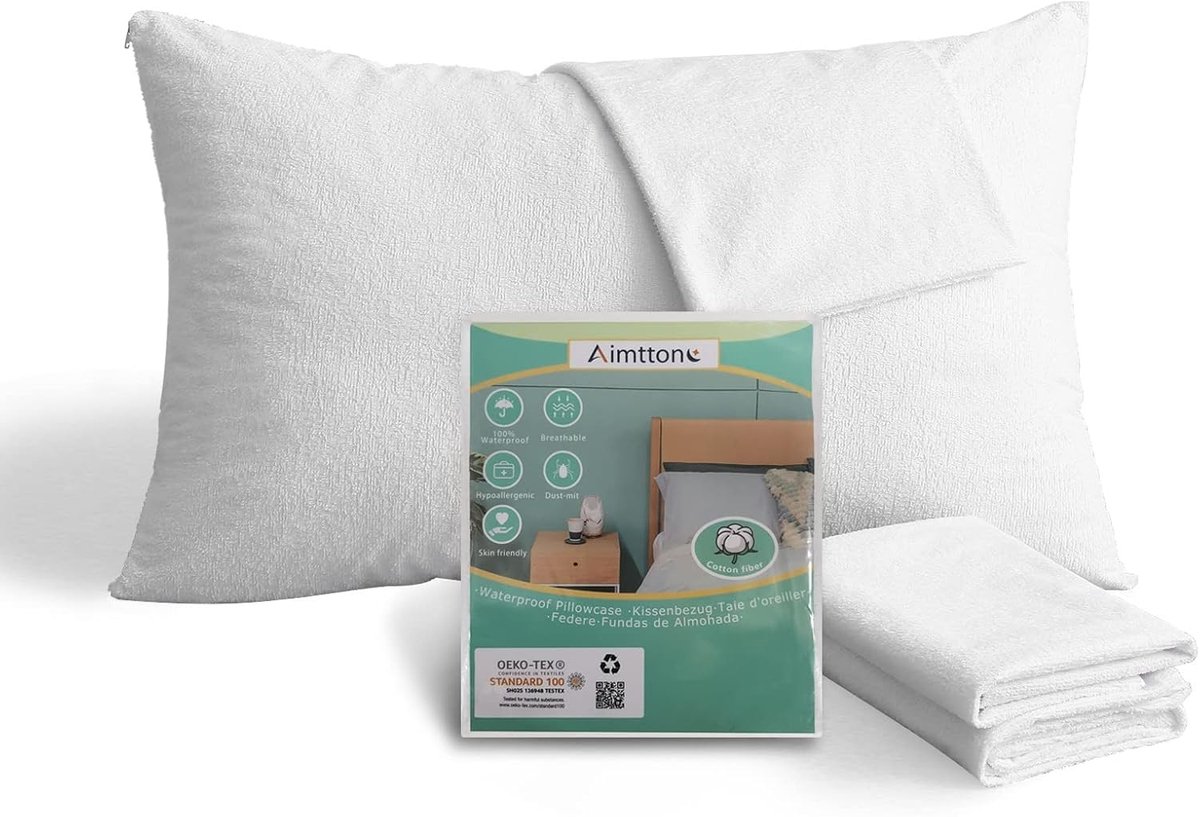 Thijox - Waterdichte Kussensloop 50x70 cm - 2 Stuks Katoenen Kussenbeschermers met Ritssluiting - Ademend, Hypoallergeen, Anti-Mijt, Wit