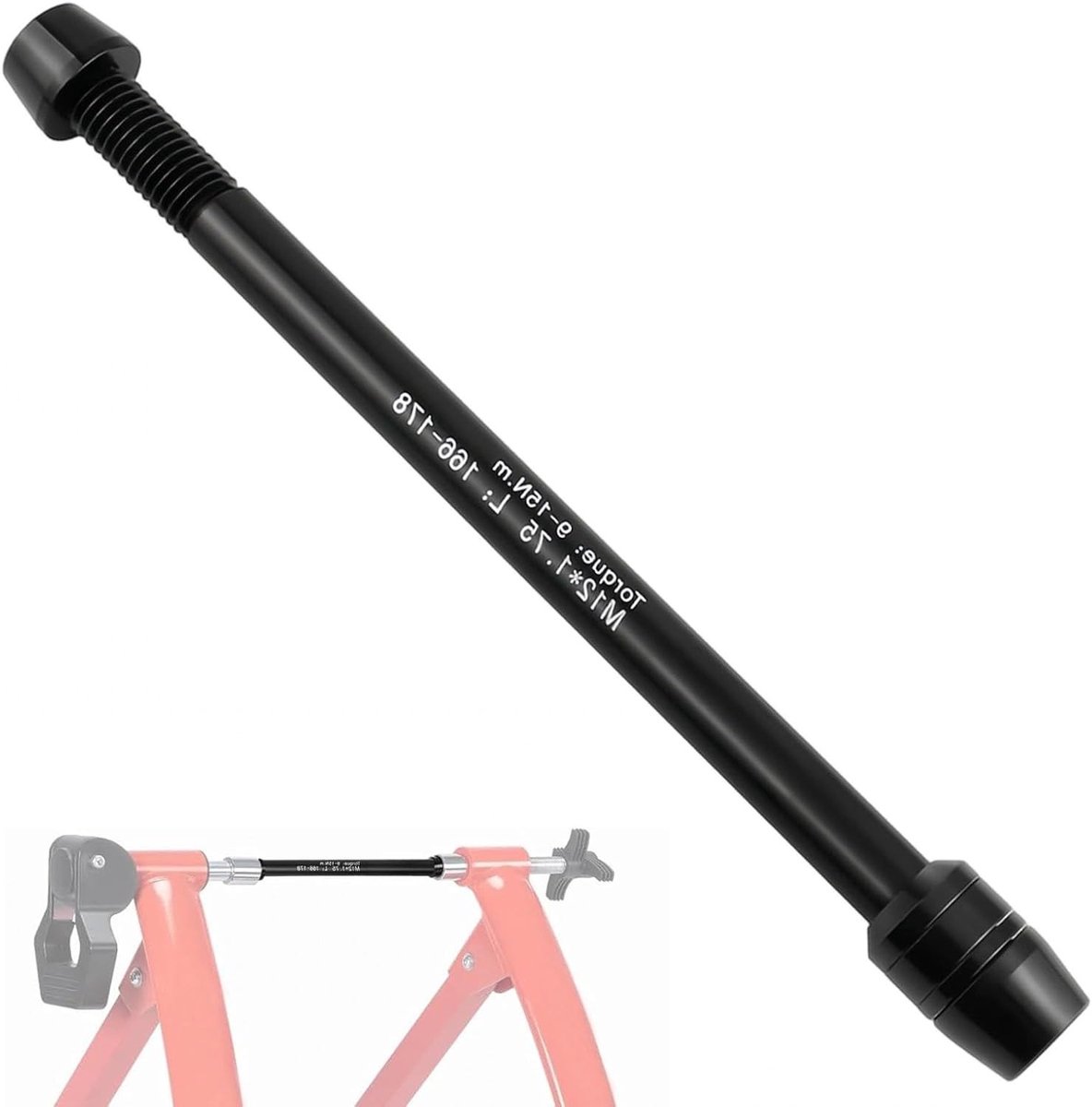 Steekasadapter voor fietstrainer, M12 × 1,75, aluminium, schroefdraadafstand 166-178 mm, geschikt voor diverse fietsen en trainers