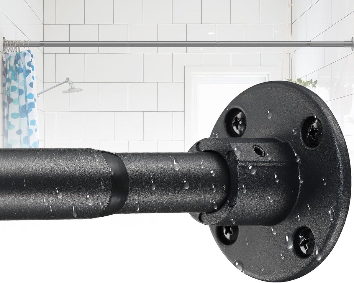 SnelShoppen - Verstelbare Douchegordijnstang 70-230 cm Zwart Mat Douche Stang voor Badkamer, Raam, Kledingkast - Roestvrij Staal