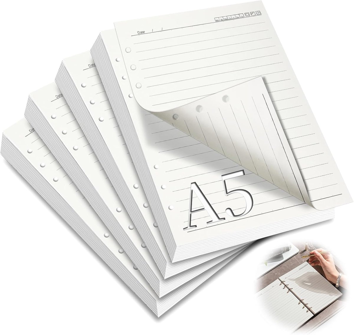 SnelShoppen - 4 Pack A5 Vulpapier 240 Vellen Lijn Papier 6 Ring Vervangingsbladen voor Planners, Organizers, Notitieboeken en Dagboeken