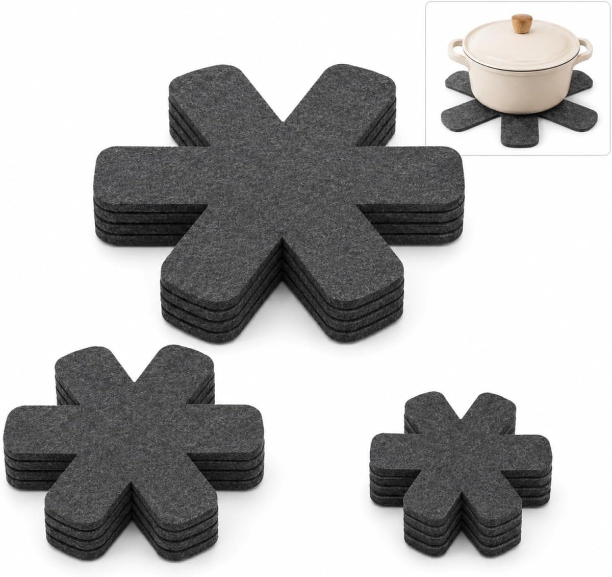 SnelShoppen - 15 Stuks Vilten Pannenbeschermers Stapelbescherming - 3 Maten 38/35/26 cm - Onderzetters voor Potten, Pannen, Schalen - Hoogwaardig Vilt