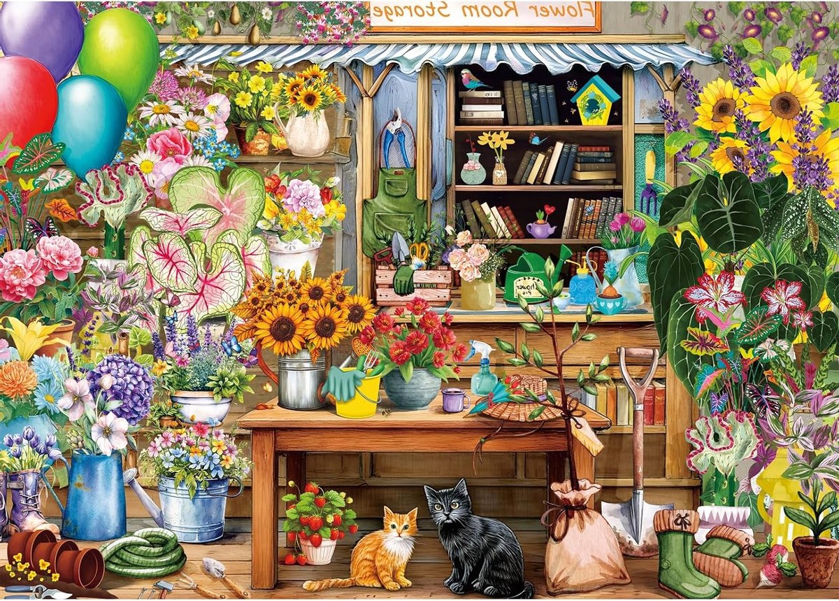 Puzzel met 1000 stukjes van een gezellige bloemenruimte | Matte oliedruk, oogvriendelijk en stofvrij voor een optimale puzzelervaring
