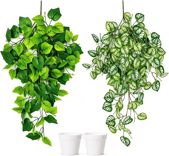 2 Stuks Kunstmatige Vallende Planten met Pot - Hangende Klimop voor Binnen en Buiten, Perfecte Decoratie voor Huis, Tuin en Slaapkamer