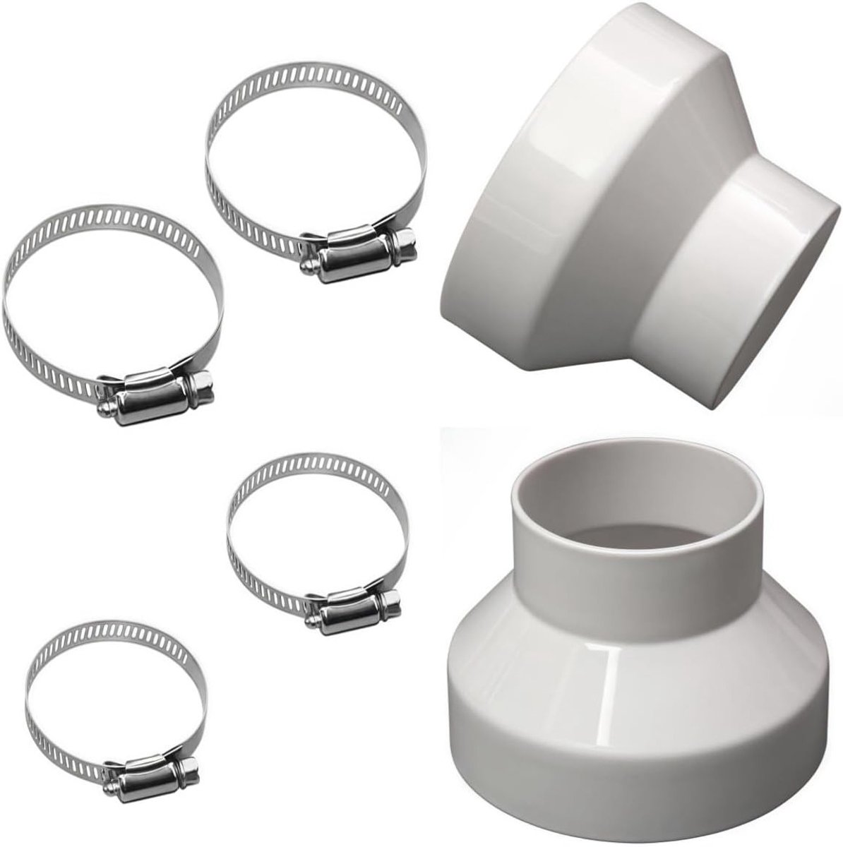 Flexibele afzuigkap buisadapter set, reducer voor 100mm naar 75mm ventilatiepijpen, luchtstroom optimalisatie en diameter vermindering