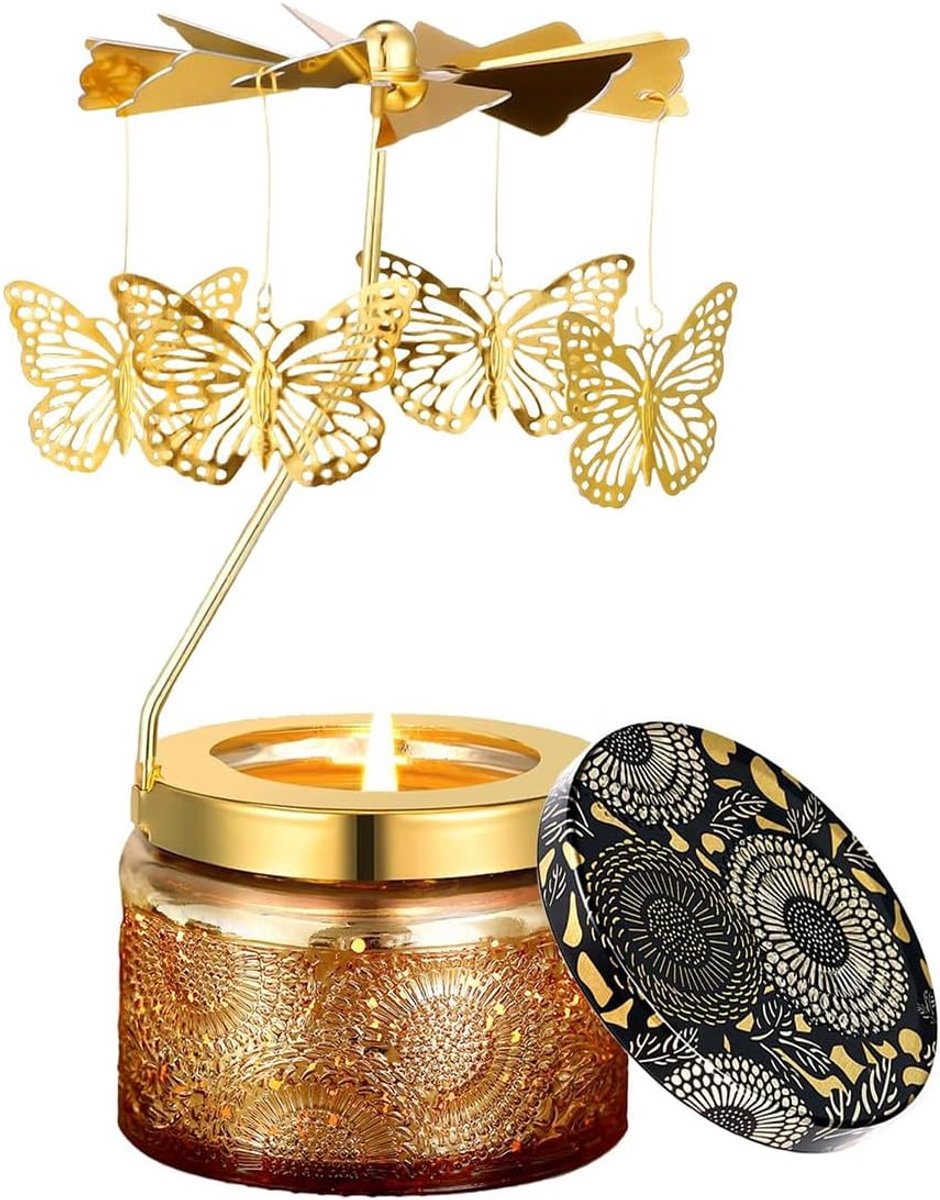 SnelShoppen - Rotating Scented Candle voor Vrouwen - Unieke Aromatische Geurkaars voor Moeder, Verjaardagscadeau voor Vriendin, Elegante Glazen Kaarse