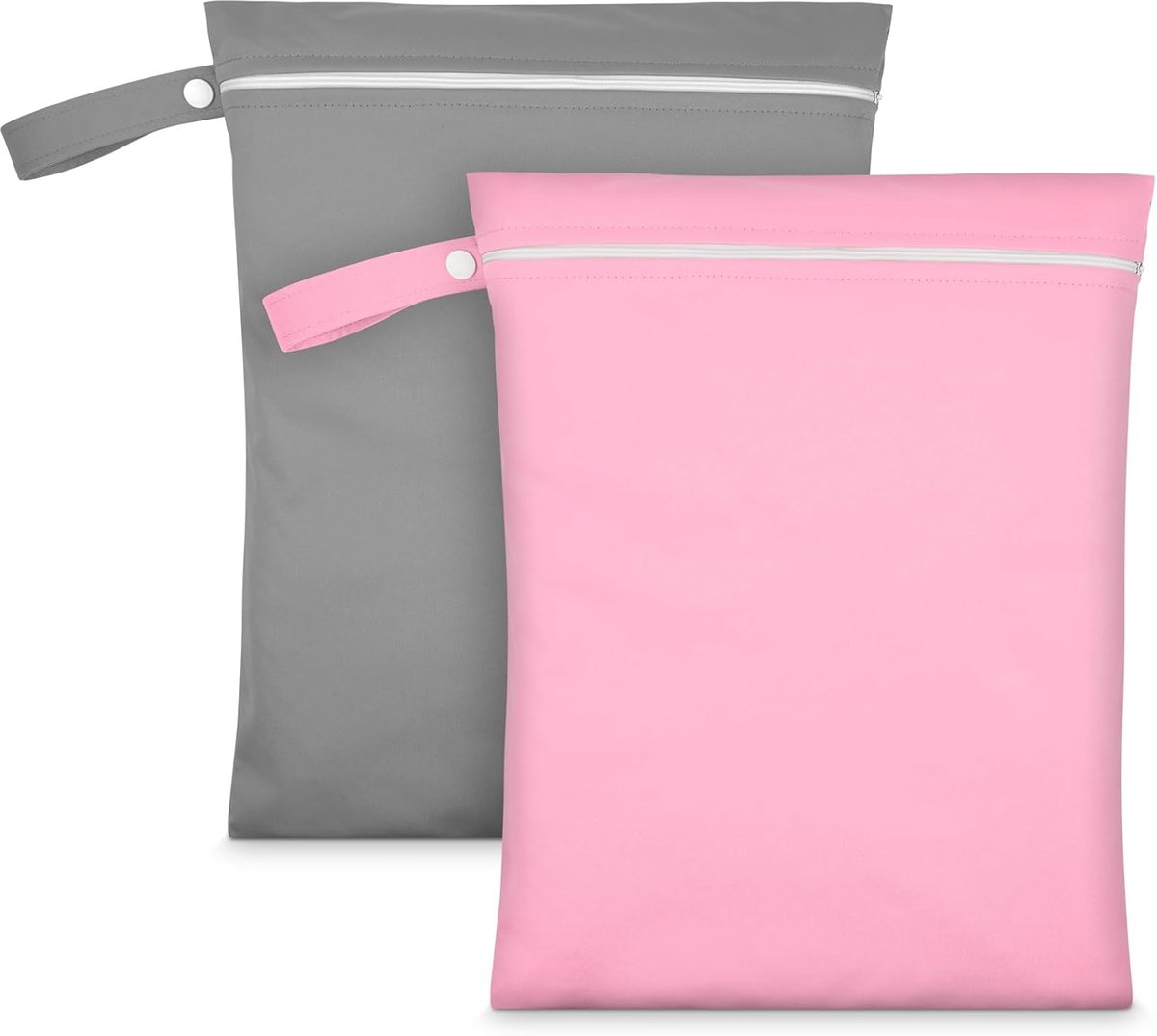 SnelShoppen - 2 Stuks Waterdichte Waszakken met Handvat & Rits, Herbruikbare Doekjes Wet Bag, Nat-Droogtas voor Zwemkleding, Gym, Strand (Grijs & Roze